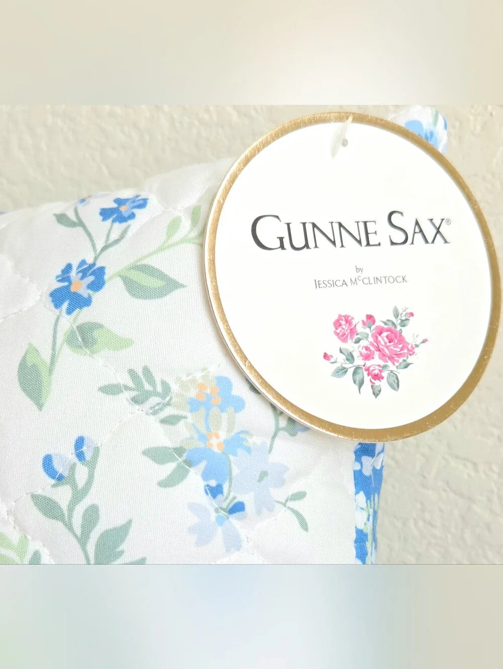 Gunne Sax by Jessica McClintock Quilted Decorative Throw Pillow Blue Floral